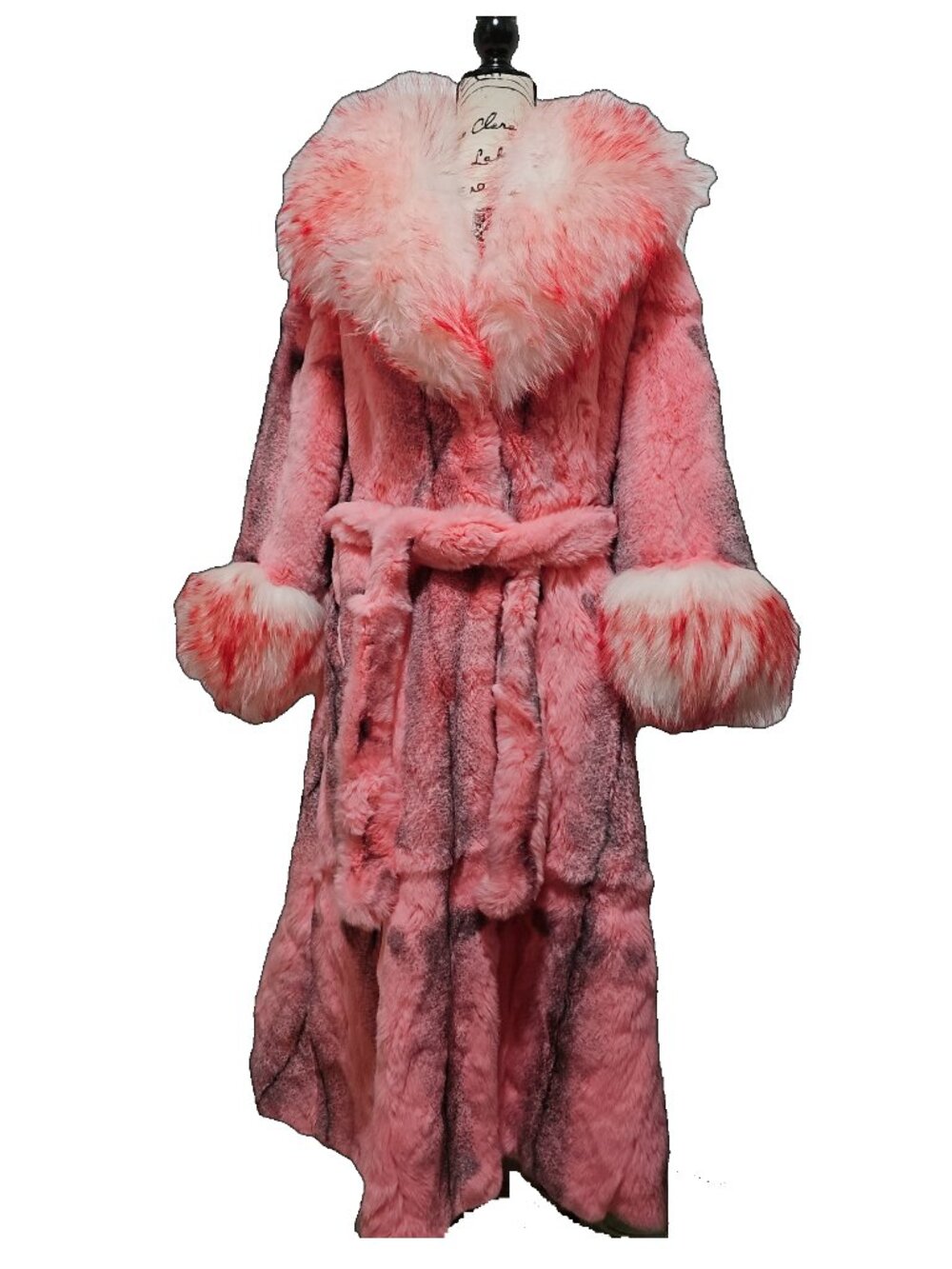 NewReal Rex Rabbit chinchilla Fur Jacket Stroller Belted Pink Fox No Cross Mink